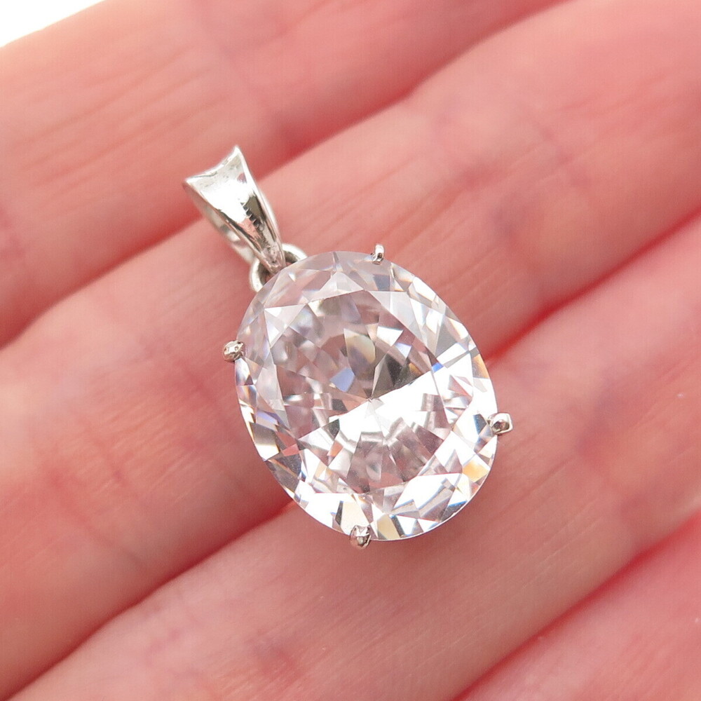 925 Sterling Silver Oval-Cut C Z Mini Charm Pendant